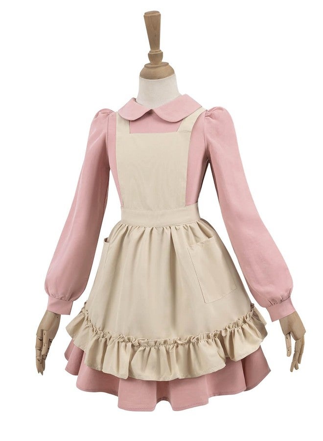 Nuoqi Prairie Dress Girls Pioneer Colonial Costume Long Sleeve 1800s Victorian Dress with Apron 8-9, Pink - Image 2